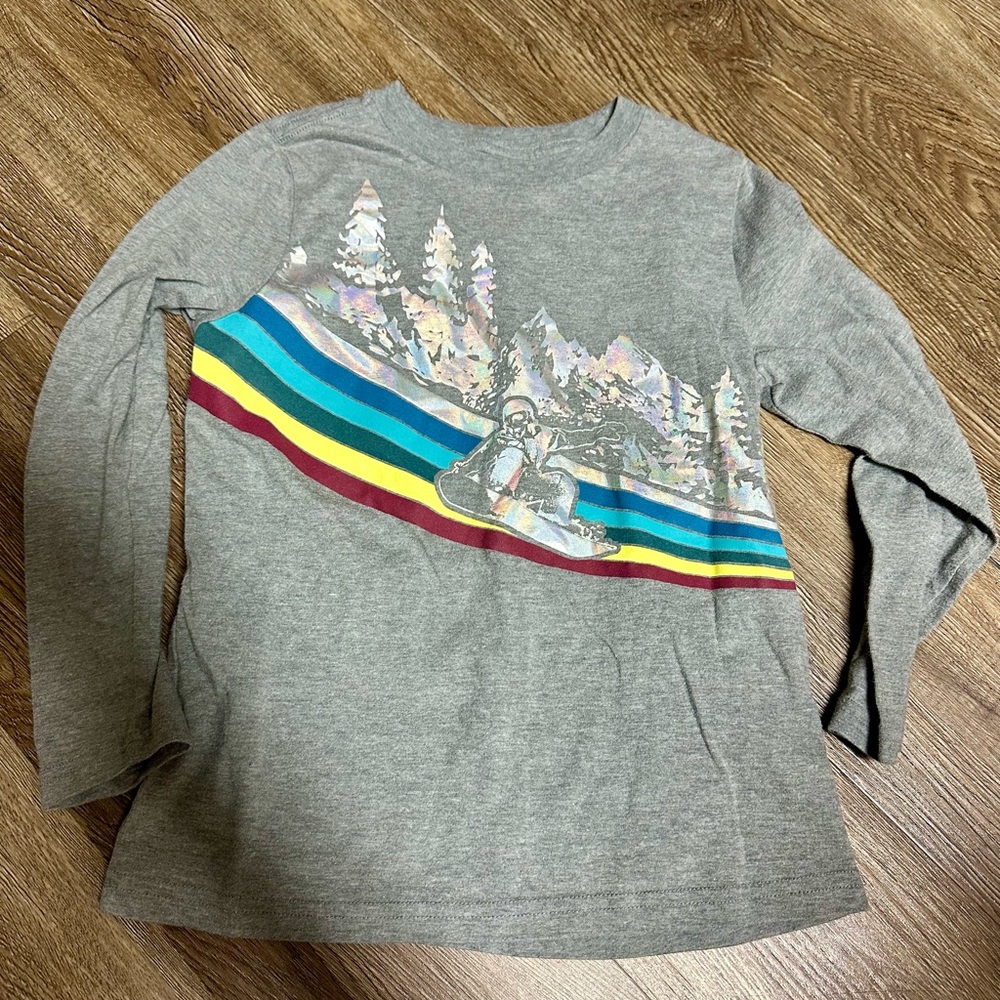 Arizona small 8 Gray Kids Long Sleeve Shirt with Colorful Stripes Snowboarder